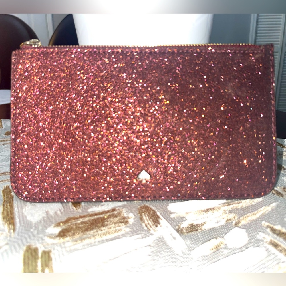 Kate Spade Shimmy Glitter Large Card Holder Slim Wallet ,Deep Nova Red - Picture 1 of 9